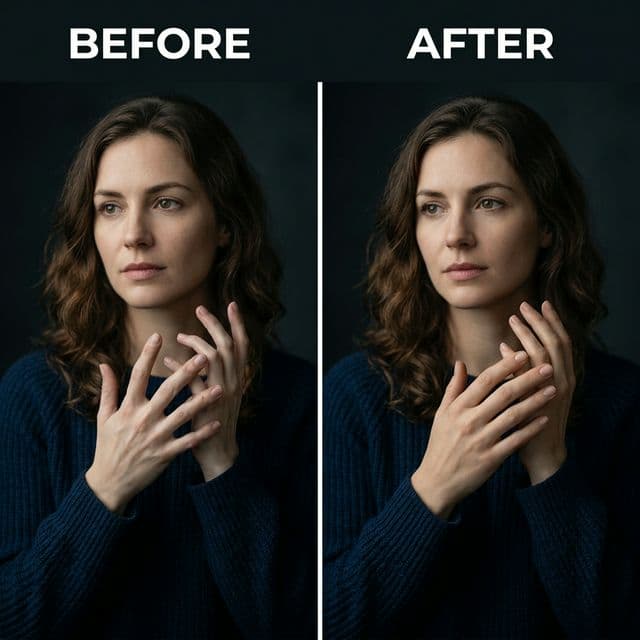 Korekta rąk — przed i po