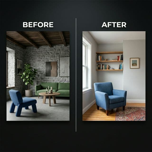 Precyzja edycji — tylko fotel, nie cały pokój